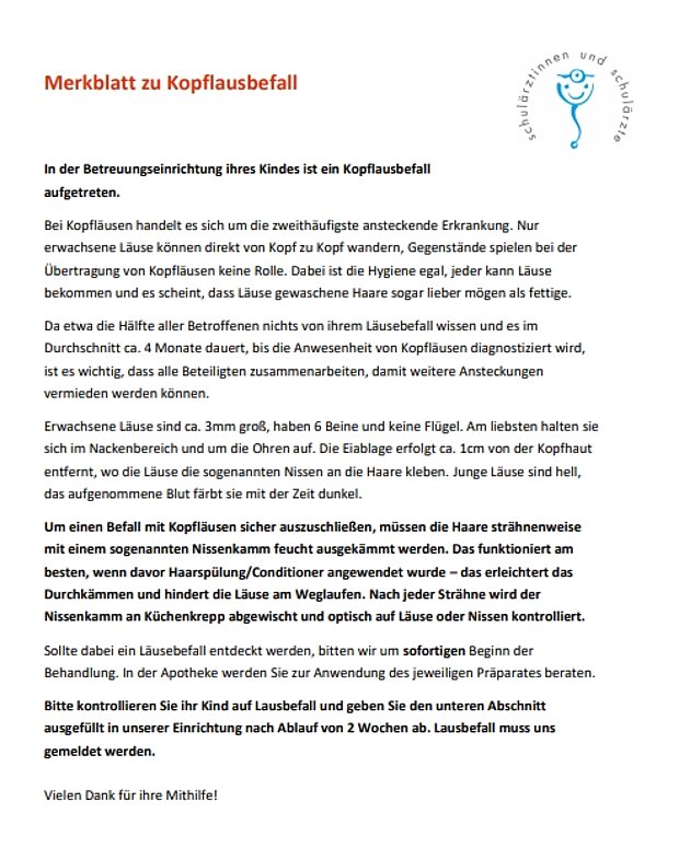 Merkblatt Kopflausbefall